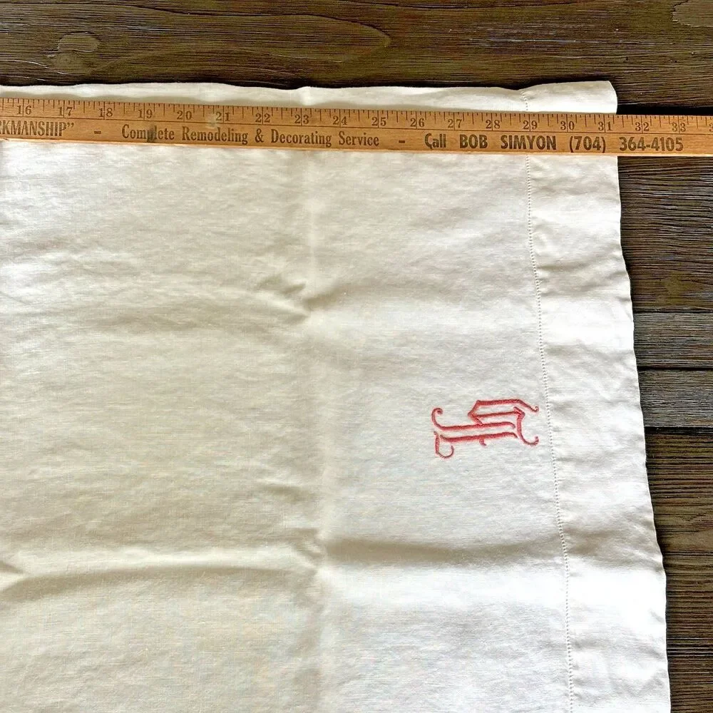2 Linen Antique White Pillowcases Sham Pink Rose Embroidery Monogram “h